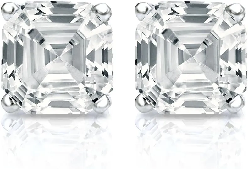 18k Gold 4-Prong Basket Asscher Diamond Stud Earrings (1/2-2ct,G-H,VS2-SI1) Push-Back