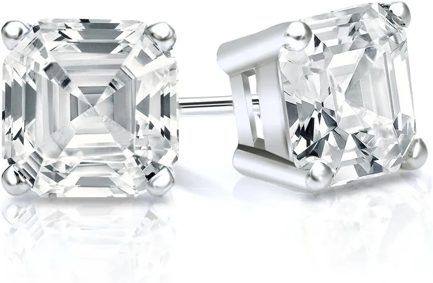 18k Gold 4-Prong Basket Asscher Diamond Stud Earrings (1/2-2ct,G-H,VS2-SI1) Push-Back