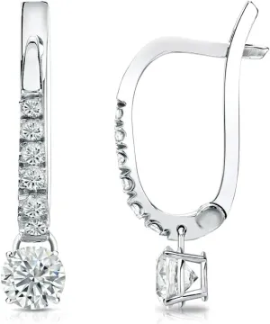 18k Gold Dangle 4-Prong Basket Round-cut Diamond Earrings (1/4-2 ct, G-H, SI2-I1) Lever-Backs