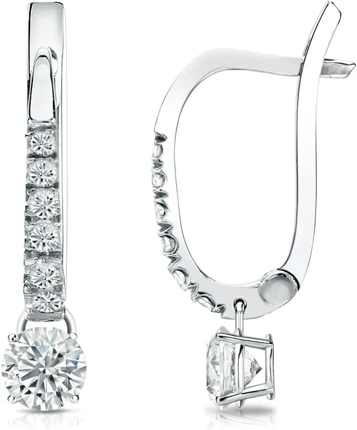 18k Gold Dangle 4-Prong Basket Round-cut Diamond Earrings (1/4-2 ct, G-H, SI2-I1) Lever-Backs