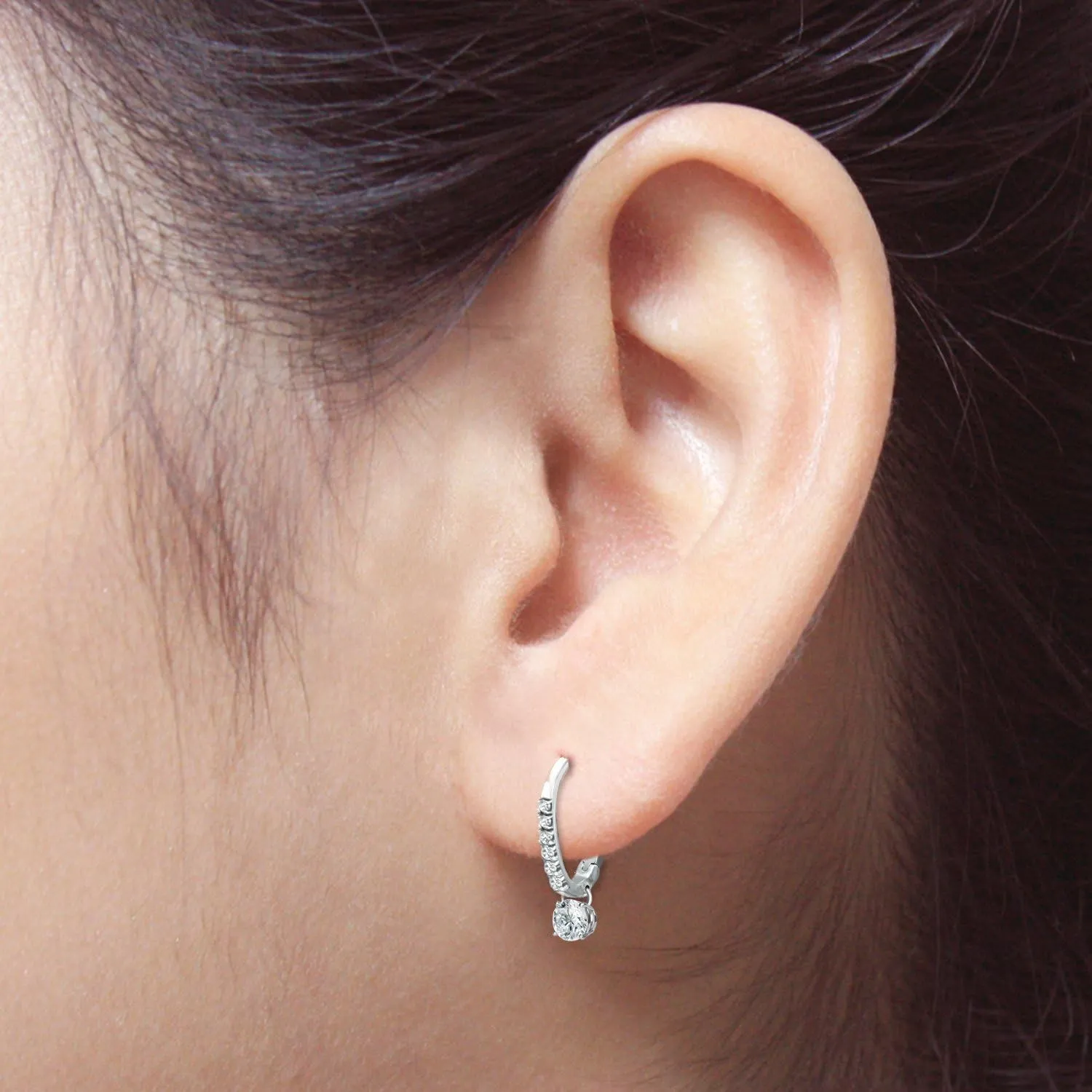 18k Gold Dangle 4-Prong Basket Round-cut Diamond Earrings (1/4-2 ct, G-H, SI2-I1) Lever-Backs