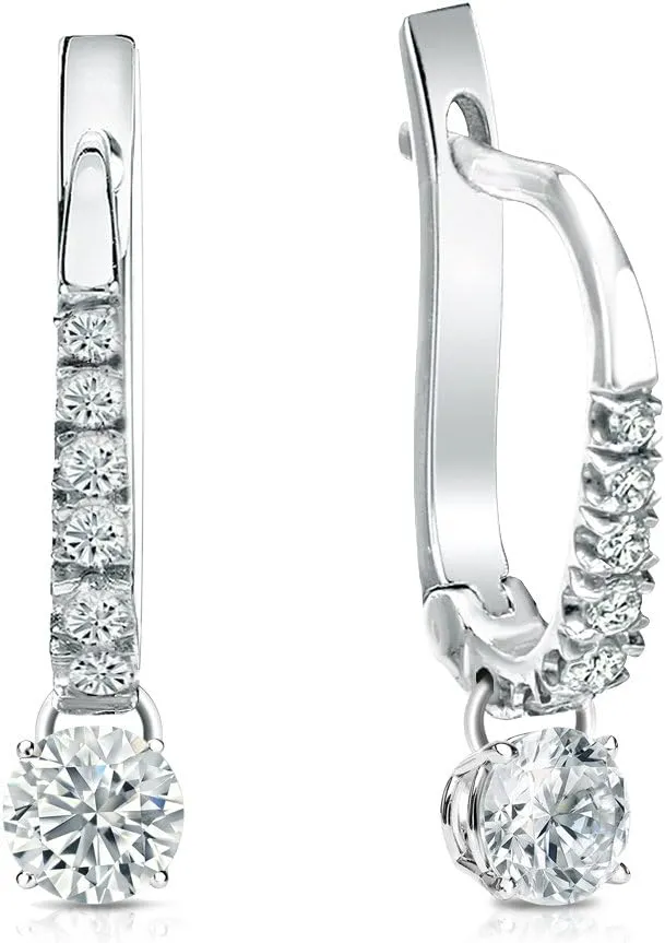 18k Gold Dangle 4-Prong Basket Round-cut Diamond Earrings (1/4-2 ct, G-H, SI2-I1) Lever-Backs