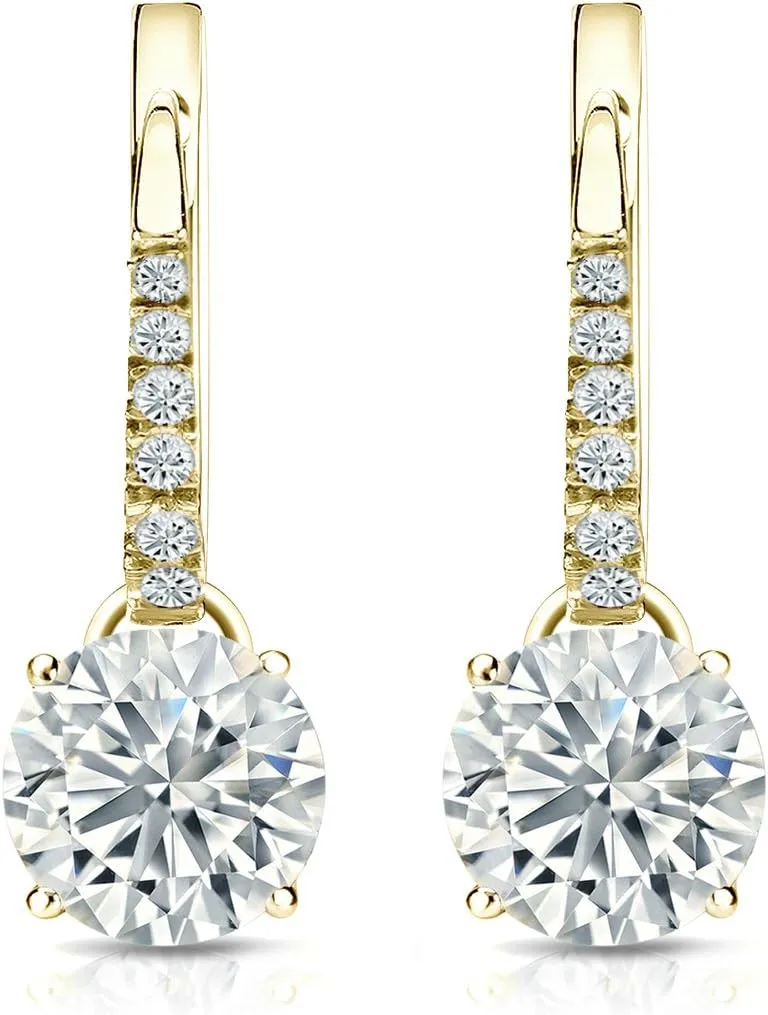 18k Gold Dangle 4-Prong Basket Round-cut Diamond Earrings (1/4-2 ct, G-H, VS2-SI1) Lever-Backs