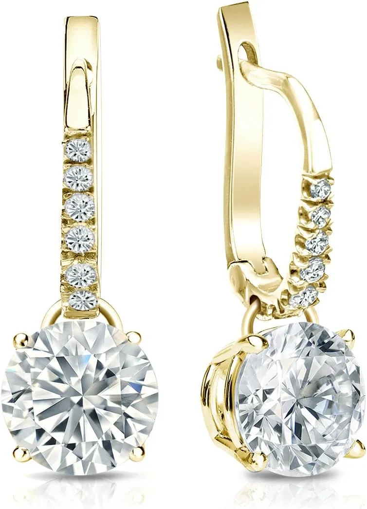 18k Gold Dangle 4-Prong Basket Round-cut Diamond Earrings (1/4-2 ct, G-H, VS2-SI1) Lever-Backs