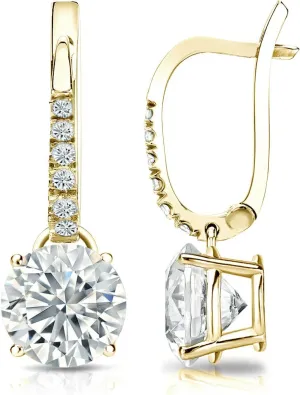 18k Gold Dangle 4-Prong Basket Round-cut Diamond Earrings (1/4-2 ct, G-H, VS2-SI1) Lever-Backs