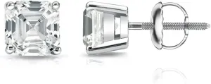 18k White Gold 4-Prong Basket Asscher Cut Diamond Stud Earrings (1/2 cttw, G-H, SI1-SI2) screw-backs