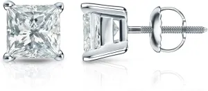 18k White Gold 4-Prong Basket Princess-Cut Diamond Stud Earring (0.60 cttw, H-I Color, SI2-I1 Clarity) SB