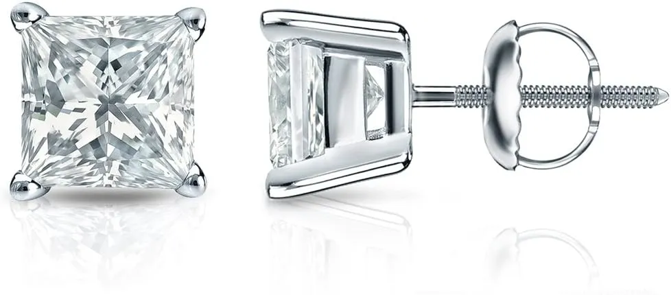 18k White Gold 4-Prong Basket Princess-Cut Diamond Stud Earring (0.60 cttw, H-I Color, SI2-I1 Clarity) SB