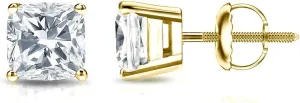 18k Yellow Gold 4-Prong Basket Cushion Cut Diamond Stud Earrings (1/2 cttw, G-H, VS2-SI1) screw-backs