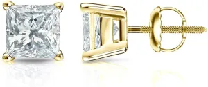 18k Yellow Gold 4-Prong Basket Princess-Cut Diamond Stud Earring (0.40 cttw, H-I Color, I1-I2 Clarity) SB