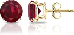 18k Yellow Gold Round Ruby Gemstone Stud Earrings in 4-Prong Basket Push Backs (1 cttw)