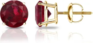 18k Yellow Gold Round Ruby Gemstone Stud Earrings in 4-Prong Basket Screw Backs (1 cttw)