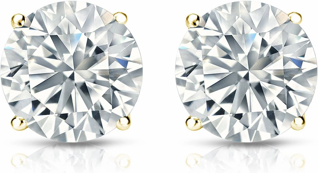 18k Gold 4-Prong Basket Round Diamond Men's Stud Earrings (1/4-2 ct, G-H, SI1-SI2) Screw-Backs