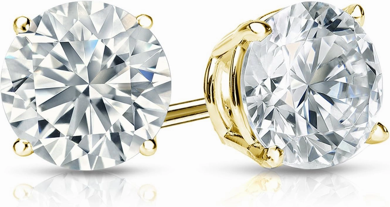 18k Gold 4-Prong Basket Round Diamond Men's Stud Earrings (1/4-2 ct, G-H, SI1-SI2) Screw-Backs