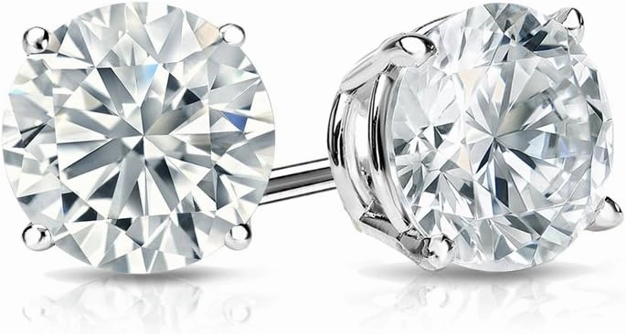 18k Gold 4-Prong Basket Round Diamond Men's Stud Earrings (1/6-2 ct, H-I, I2-I3) Screw-Backs