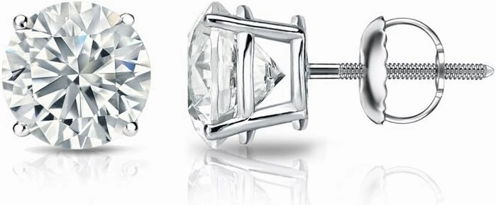 18k Gold 4-Prong Basket Round Diamond Men's Stud Earrings (1/6-2 ct, H-I, I2-I3) Screw-Backs