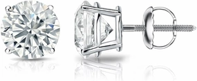 18k Gold 4-Prong Basket Round Diamond Men's Stud Earrings (1/6-2 ct, H-I, I2-I3) Screw-Backs