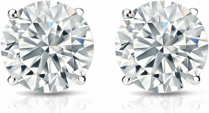 18k Gold 4-Prong Basket Round Diamond Men's Stud Earrings (1/6-2 ct, H-I, I2-I3) Screw-Backs