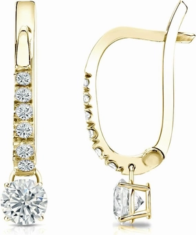 18k Gold Dangle 4-Prong Basket Round-cut Diamond Earrings (1/4-2 ct, H-I, I1-I2) Lever-Backs