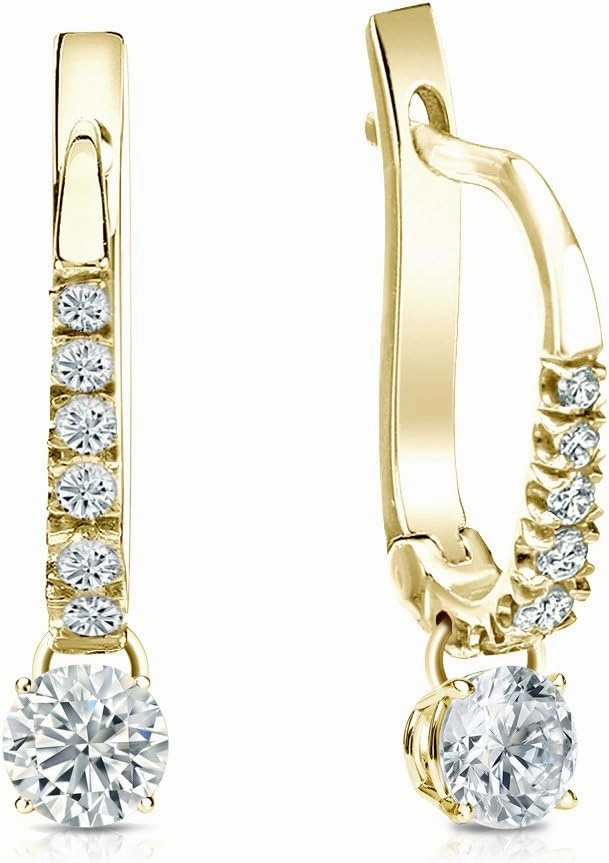 18k Gold Dangle 4-Prong Basket Round-cut Diamond Earrings (1/4-2 ct, H-I, I1-I2) Lever-Backs