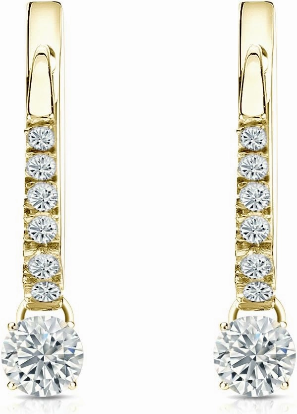 18k Gold Dangle 4-Prong Basket Round-cut Diamond Earrings (1/4-2 ct, H-I, I1-I2) Lever-Backs