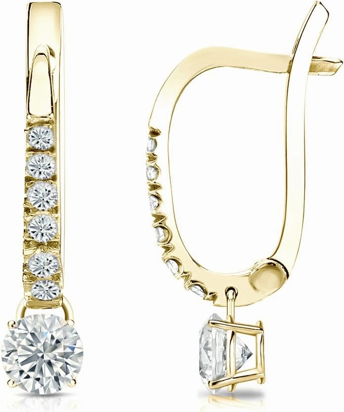 18k Gold Dangle 4-Prong Basket Round-cut Diamond Earrings (1/4-2 ct, H-I, I1-I2) Lever-Backs