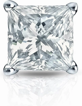 18k White Gold 4-Prong Basket Princess Diamond Men's SINGLE STUD Earring (1/8-1ct,O.White,I1-I2) Push-Back