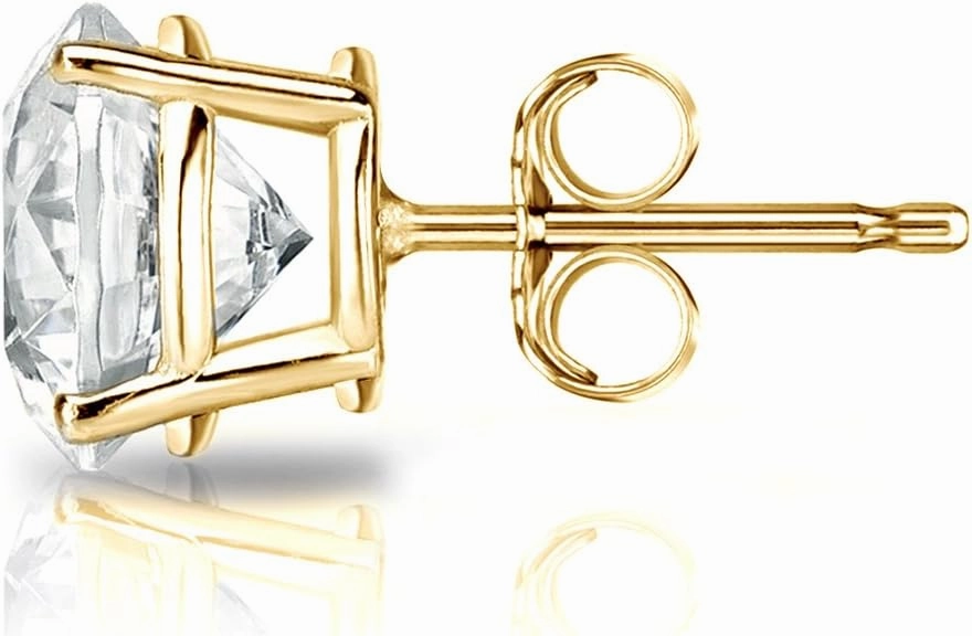 18k White Gold 4-Prong Basket Round Diamond Men SINGLE STUD Earring (1/8-1ct,H-I,I1-I2) Push-Back