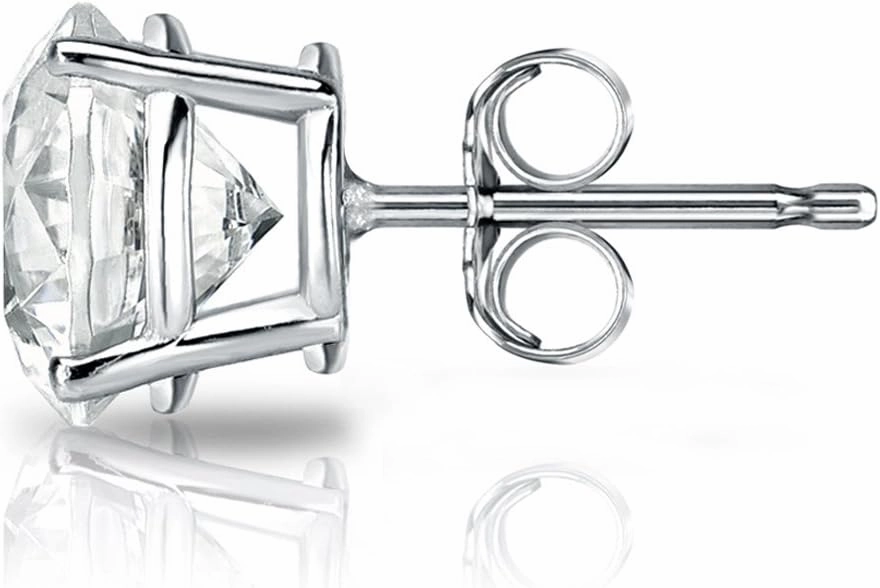 18k White Gold 4-Prong Basket Round Diamond Men SINGLE STUD Earring (1/8-1ct,H-I,I2-I3) Push-Back