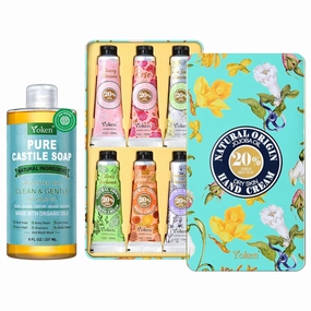 20% Shea Butter Hand Cream Tin Set and Castile Soap Liquid 8 oz, Clean & Gentle, Nourishing & Moisturizing Dry Hands, Vegan Formulate