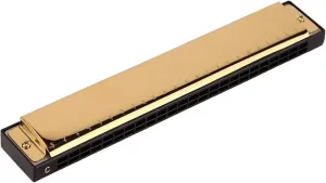 24 Hole Polyphonic C Harmonica Adult Portable With Deep Vibrato Effect(Gold)