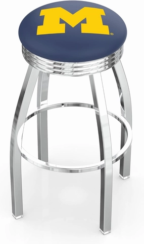 25" L8C3C - Chrome Michigan Swivel Bar Stool with 2.5" Ribbed Accent Ring by Holland Bar Stool Company