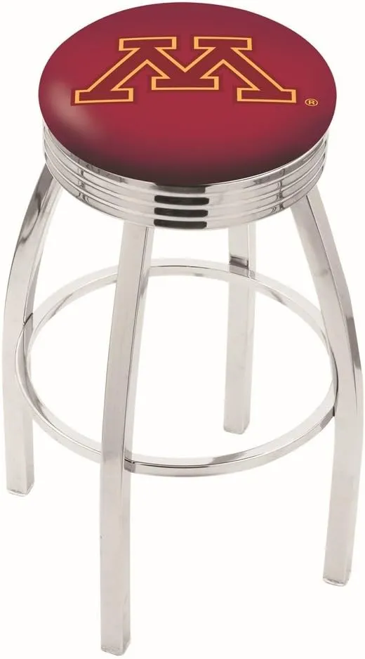 25" L8C3C - Chrome Minnesota Swivel Bar Stool with 2.5" Ribbed Accent Ring by Holland Bar Stool Company