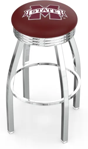 25" L8C3C - Chrome Mississippi State Swivel Bar Stool with 2.5" Ribbed Accent Ring by The Holland Bar Stool Company