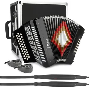 31 Key Accordion, 12 Bass 3-Row FBE Key Diatonic Accordion Harness Adjustable 2 Sets Strap Belts Instruments for Adults with Suitcase