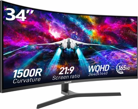 34 Inch Ultrawide Curved Gaming Monitor, 1500R PC Screen 165hz UWQHD 3440x1440, Curved Computer Screen with FreeSync,Multi-Directional Adjustable Base