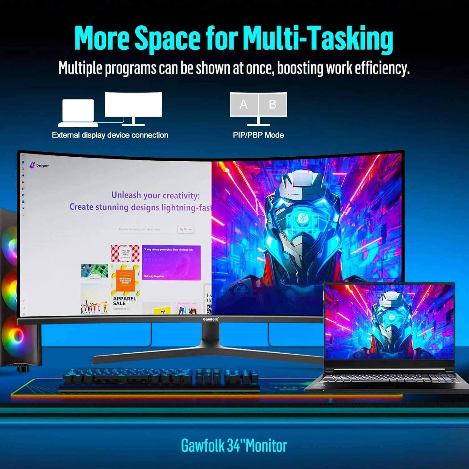 34 Inch Ultrawide Curved Gaming Monitor, 1500R PC Screen 165hz UWQHD 3440x1440, Curved Computer Screen with FreeSync,Multi-Directional Adjustable Base