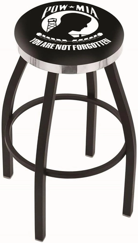 36" L8B2C - Black Wrinkle POW/MIA Swivel Bar Stool with Chrome Accent Ring by The Holland Bar Stool Company