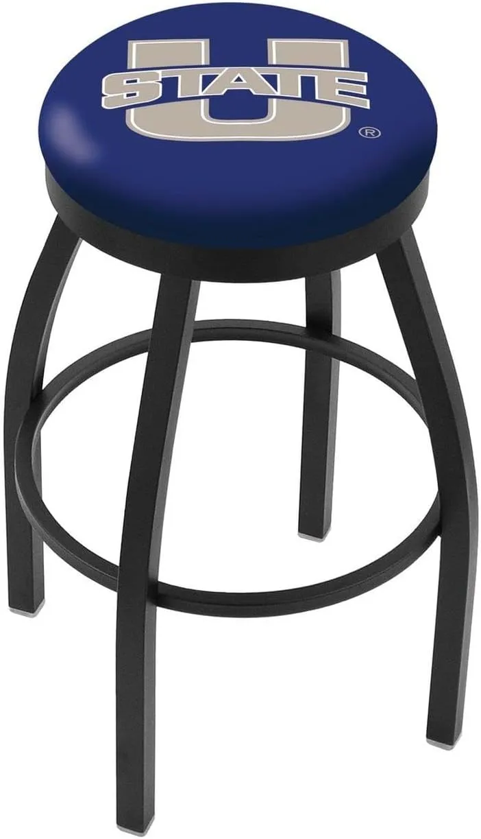36" L8B2B - Black Wrinkle Utah State Swivel Bar Stool with Accent Ring by The Holland Bar Stool Company