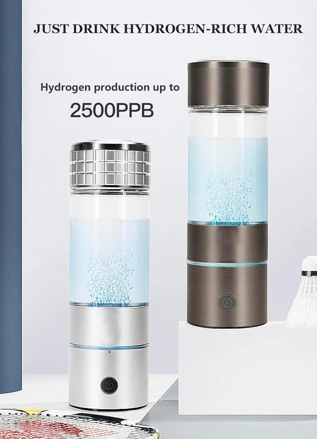 370ml Hydrogen Water Bottle Generator, Portable Hydrogen Rich Water Cup, Up to 2000-2500 PPB, Hydrogen Water Ionizer Machine with PEM Technology, Health Cup