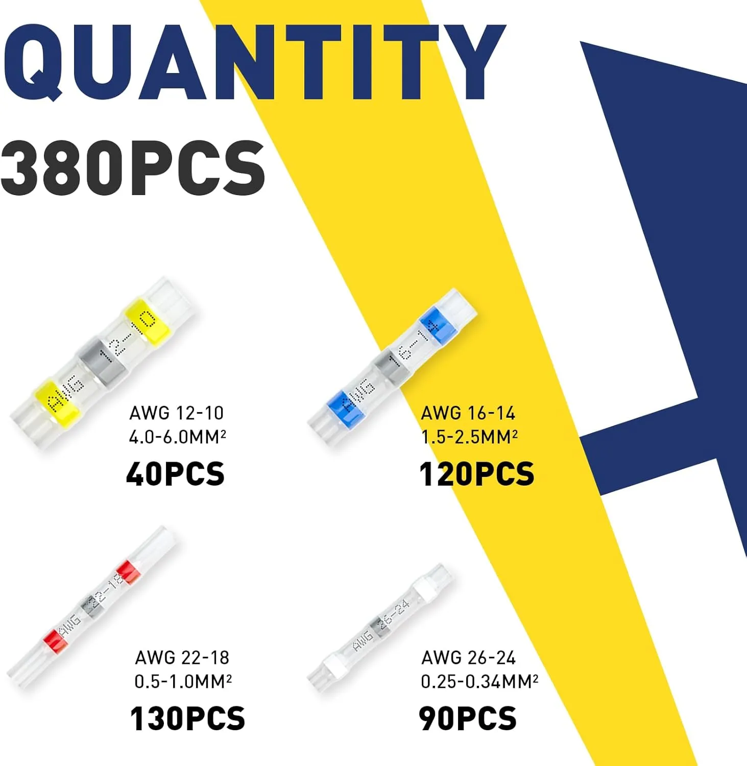 380PCS Solder Seal Wire Connectors-haisstronica Waterproof Wire Connectors-Electrical Connectors-Heat Shrink Butt Connectors for Marine,Stereo(40Yellow 90White 130Red 120Blue) Solder Sleeve