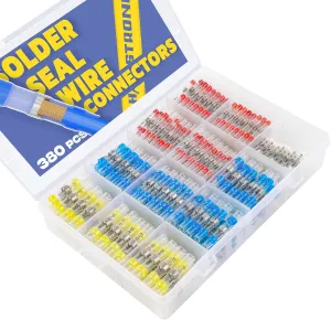 380PCS Solder Seal Wire Connectors-haisstronica Waterproof Wire Connectors-Electrical Connectors-Heat Shrink Butt Connectors for Marine,Stereo(40Yellow 90White 130Red 120Blue) Solder Sleeve
