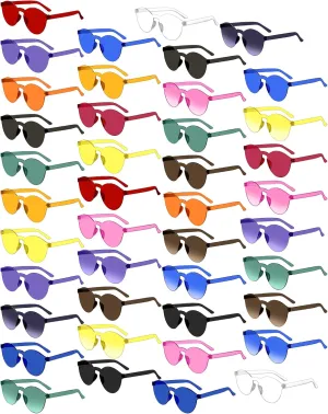 42 Pairs Rimless Round Party Sunglasses Candy Color Fun Sunglasses Colored Tinted Eyewear Colorful Retro Eyeglasses for Women Men, 21 Colors