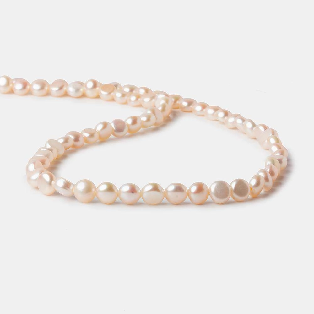 6mm Bridal Pale Peach Button Freshwater Pearls 15.5 inch 65 pieces