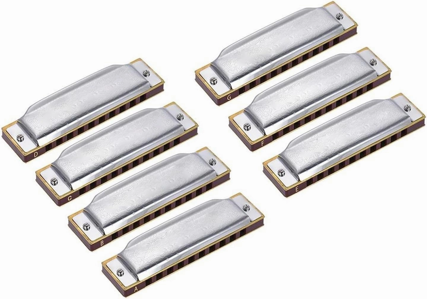 7 Keys Standard 10-Hole Diatonic Harmonica Beginner Blues Key of A B C E F Woodwind Musical Instrument(F)