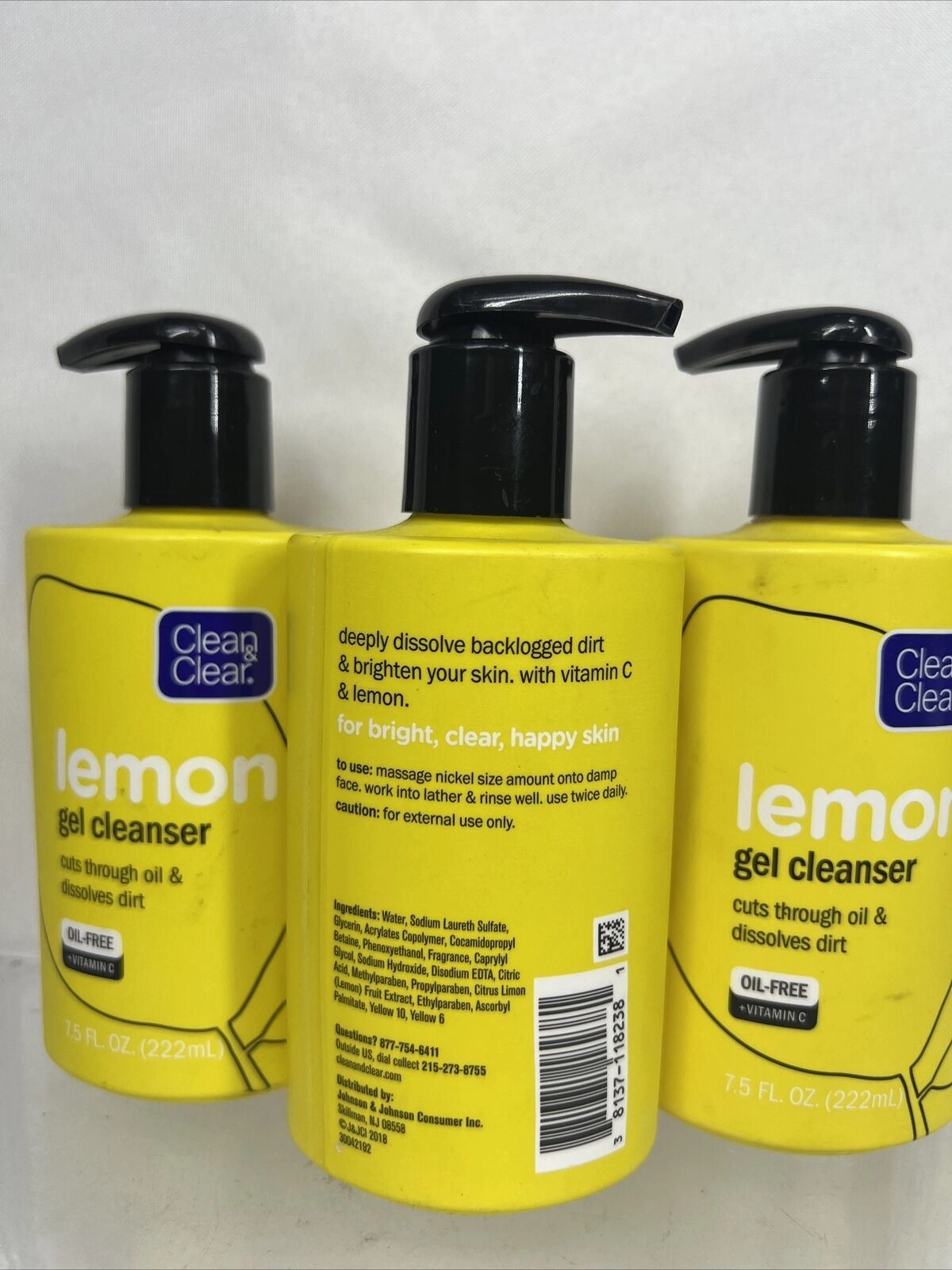 (3) CLEAN & CLEAR Lemon Gel Cleanser Vitamin C Oil Free Face Wash Scrub  7.5oz