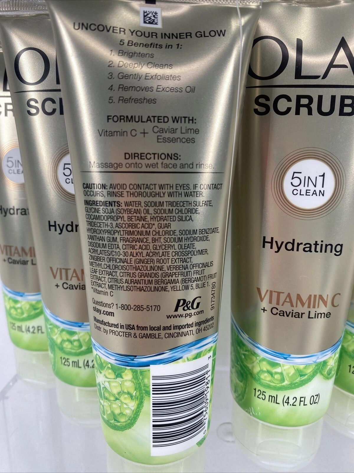(6) OLAY SCRUBS Hydrating￼ Face Scrub 5In1 Clean Caviar Lime￼ Vitamin C 4.2oz