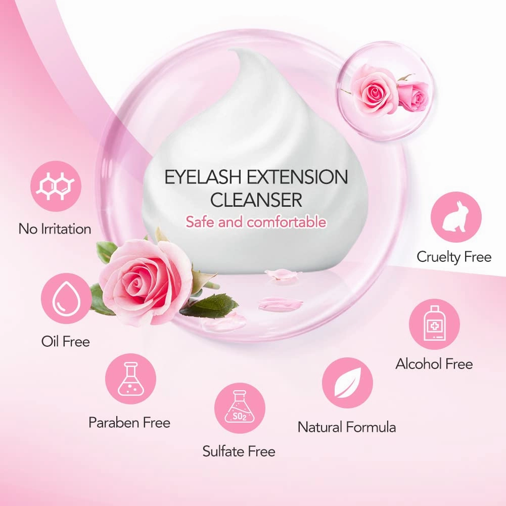 "AuReve Eyelash Extension Cleanser Lash Shampoo Foam, Eyelid Cleanser for Makeup Remover Eyelash Care, Paraben & Sulfate Free for Salon and Home Use (Rose 600ml)"