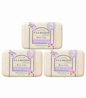 A LA MAISON Rose Lilac Bar Soap - Triple French Milled Natural Moisturizing Hand Soap Bars (1 Bar of Soap, 8.8 oz)