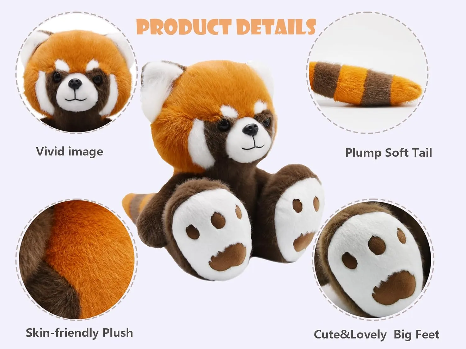 Adorable Red Panda Stuffed Aninal wtih Oversized Feet Super Cute Woodland Animal Stuff Funny Plush Zoo Toys Sweet Gift for Safari Themed Baby Shower Nursery or Birthday Party 9 Inches (Red Panda)